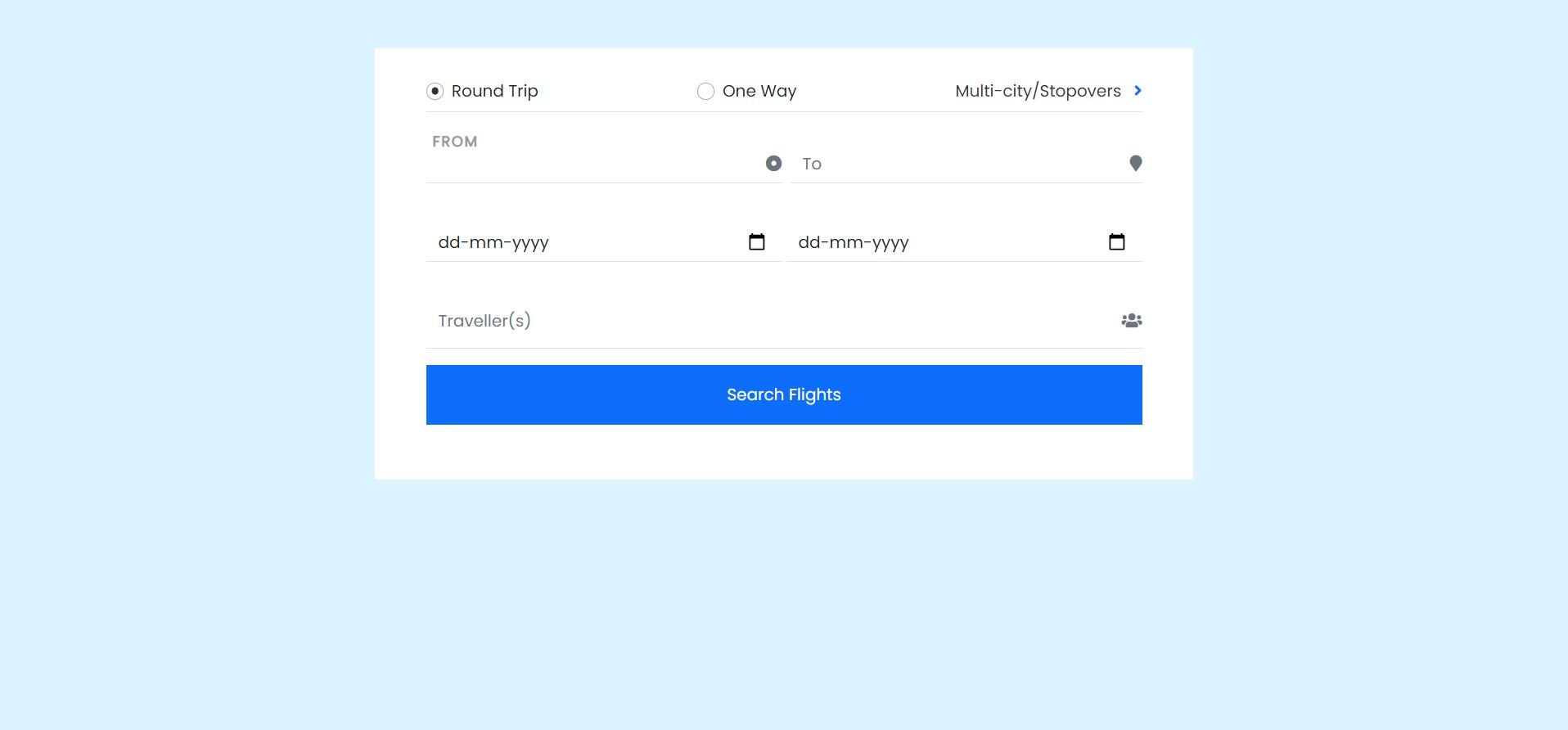 Simple flight booking form